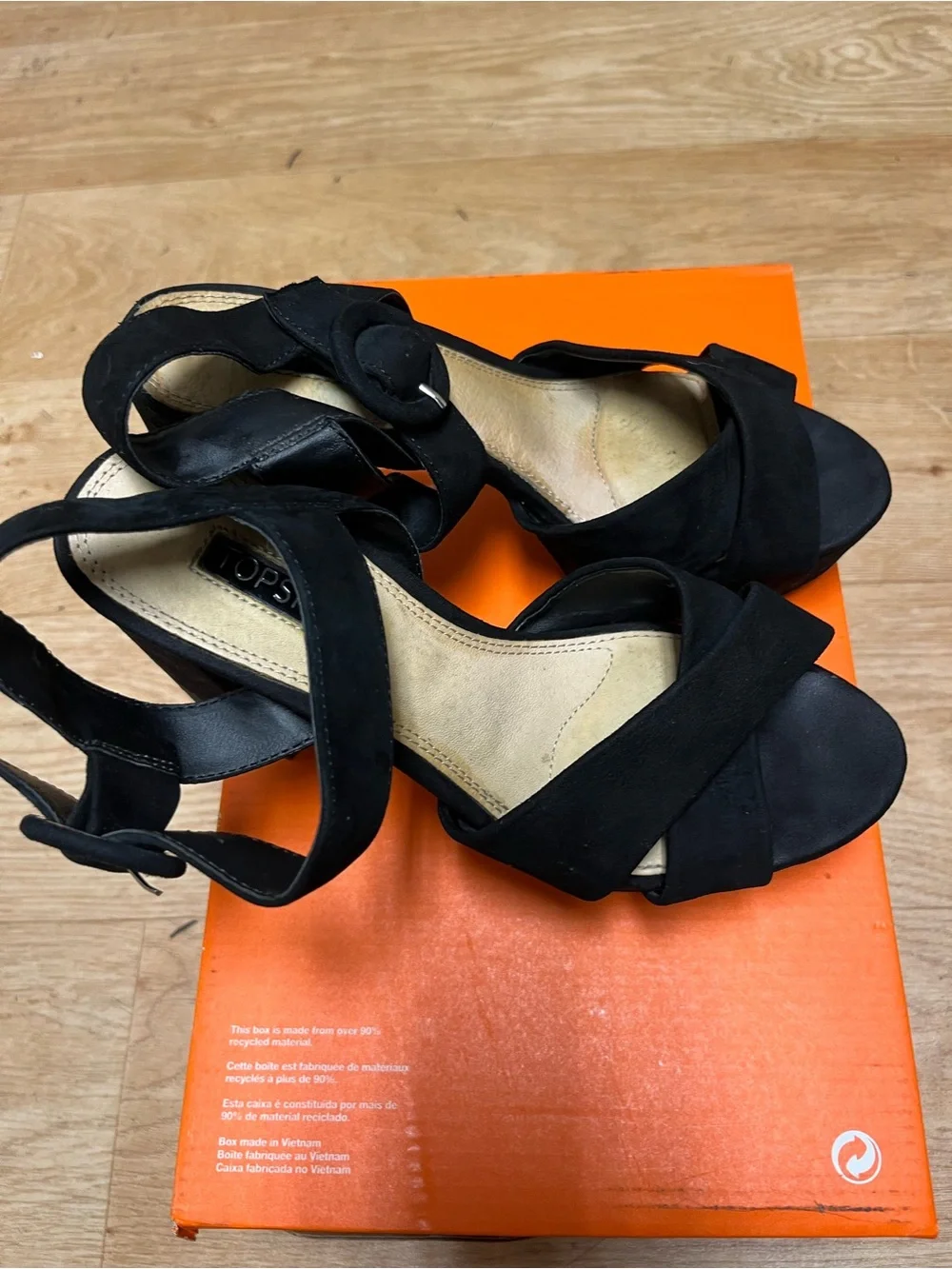 Topshop Black Suede Cross-Strap Mid Heels with Buckle